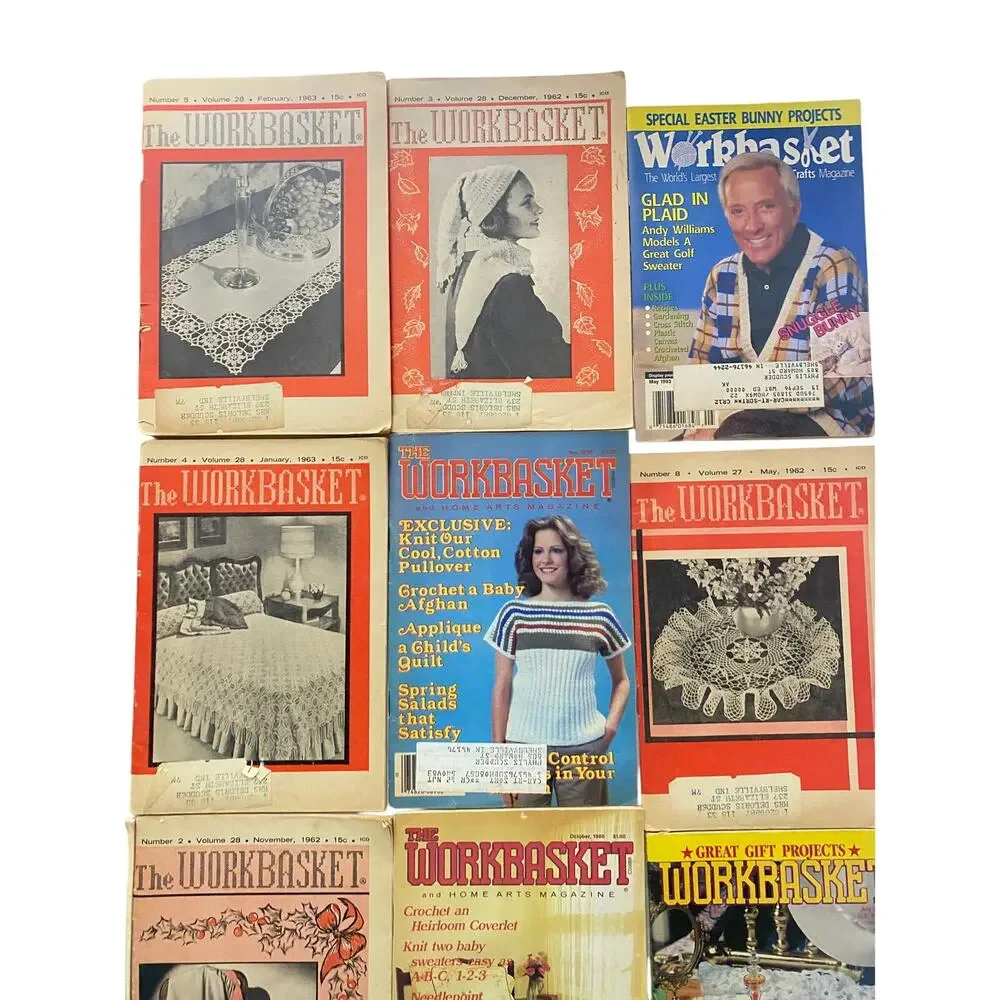 Vintage Workbasket Magazine Lot of 15 - 1962-1993 Crochet Knit Sewing Patterns